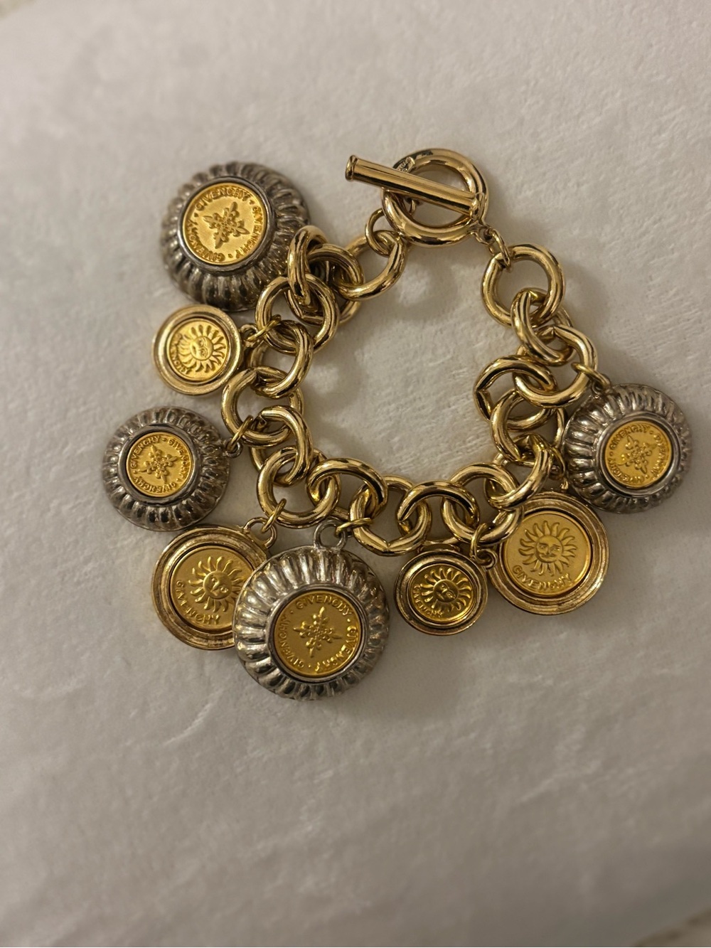 Givenchy Two-Tone Gold and Silver Coin Charm Bracelet vintage
